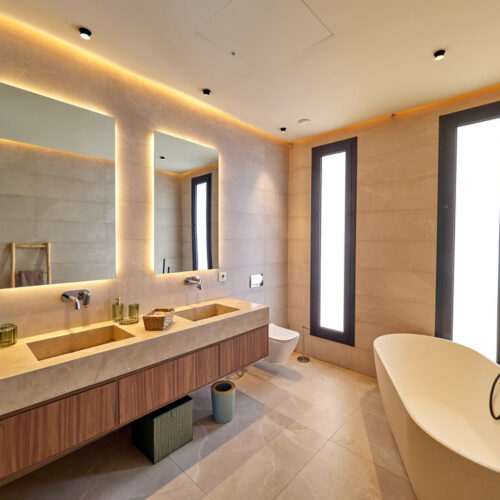 Salle de bains avec baignoire îlot